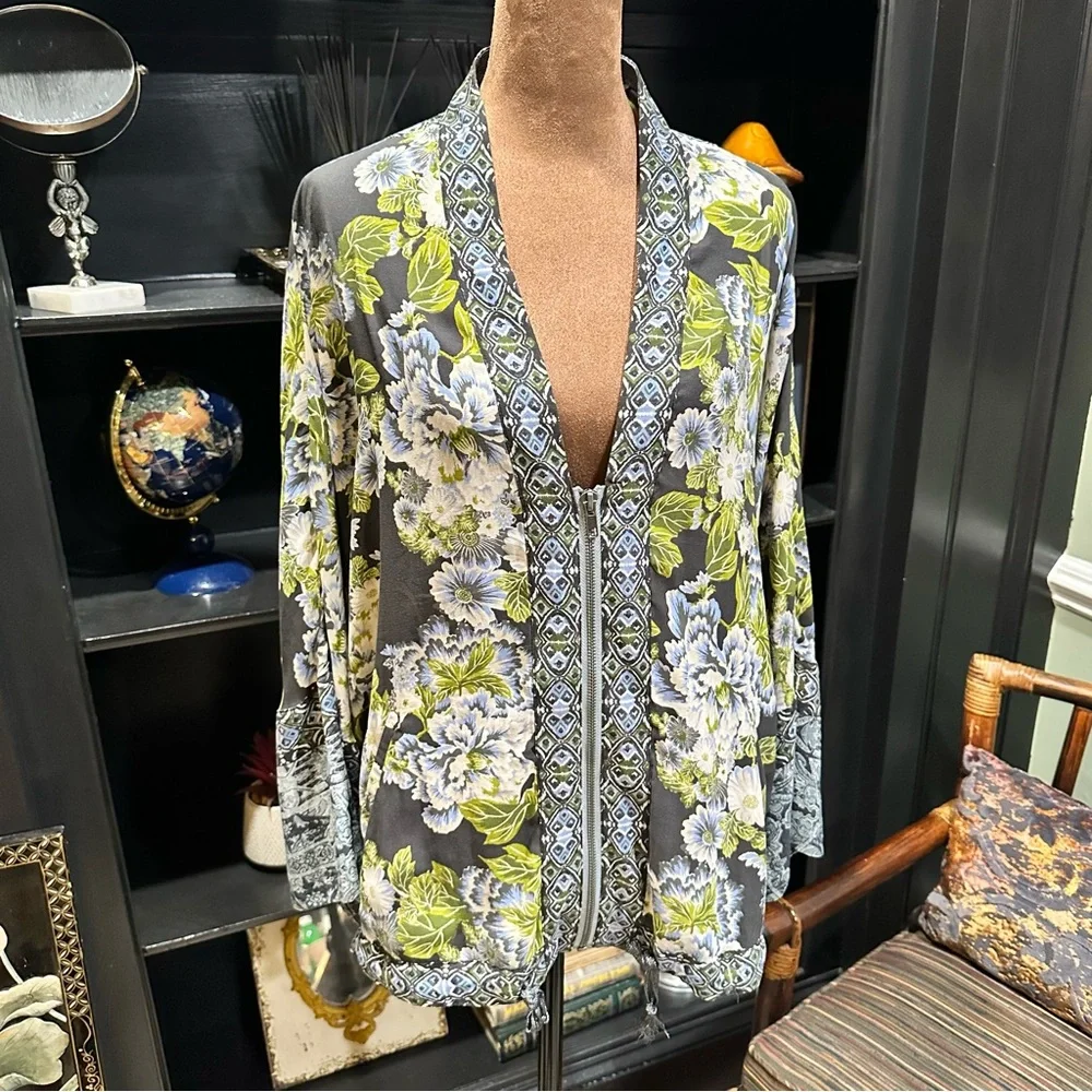 Free People Wildflower Chiffon Zip Kimono – Size XS/S (Oversized Fit)
